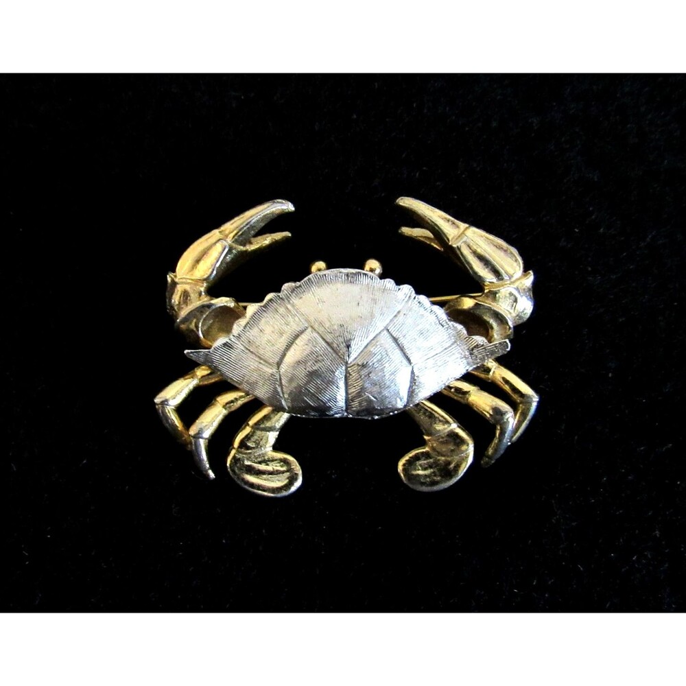 Vintage Napier Gold Silver Tone Crab Figural Brooch Pin Ocean Life Beach
